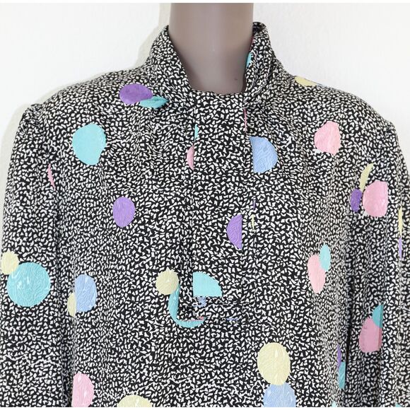 Vintage 80s‎ Polka Dot Puff Sleeve Blouse Formal Evening Cowl Neck Shirt Size L - Picture 3 of 3